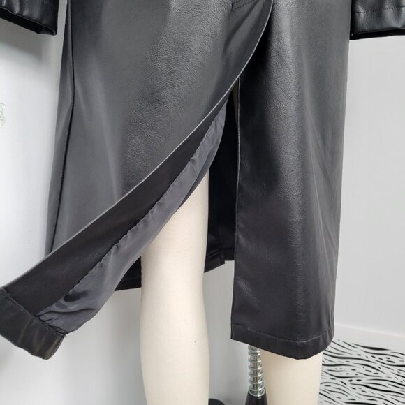 Vintage Y2K Urban Behavior Black Faux Leather Trench Coat Matrix Vibes - Picture 7 of 14